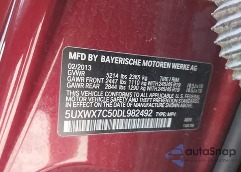 2013 BMW X3 xDrive35I z USA, uszkodzony, nr VIN 5UXWX7C50DL982492